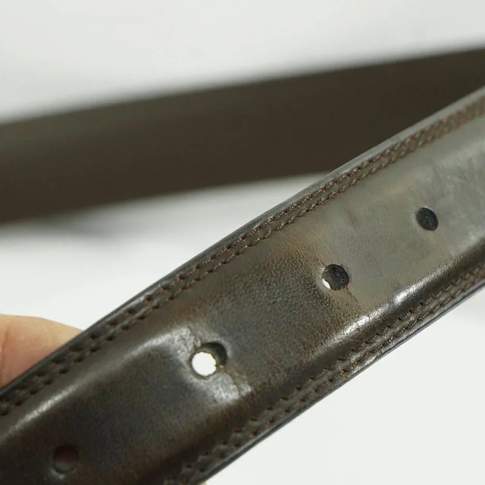Vintage Brown Leather Brass Buckle Minimalist Tobacco Brown Minimalist Belt